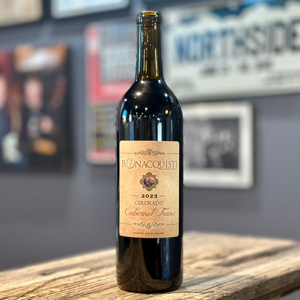 a bottle of 2023 Colorado Cabernet Franc from Bonacquisti Wine Company