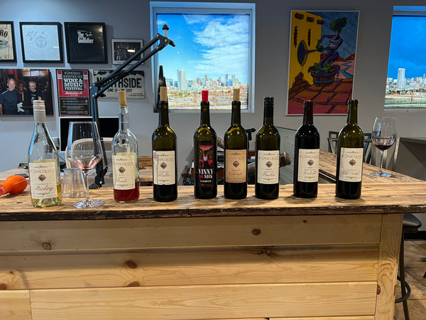 A lineup of wines tasted at Bonacquisti Wine Company