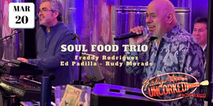 Soul Food Trio performing with text indicating performers and event details.