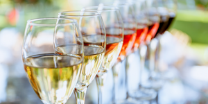 Glasses of white, rose' and red wine