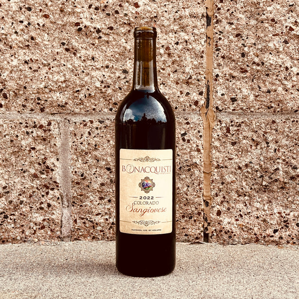 a bottle of Bonacquisti Wine Company 2022 Colorado Sangiovese